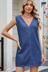 V-Neck Sleeveless Denim Dress 