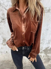 Full Size Velvet Button-Up Long Sleeve Shirt Plus Size 