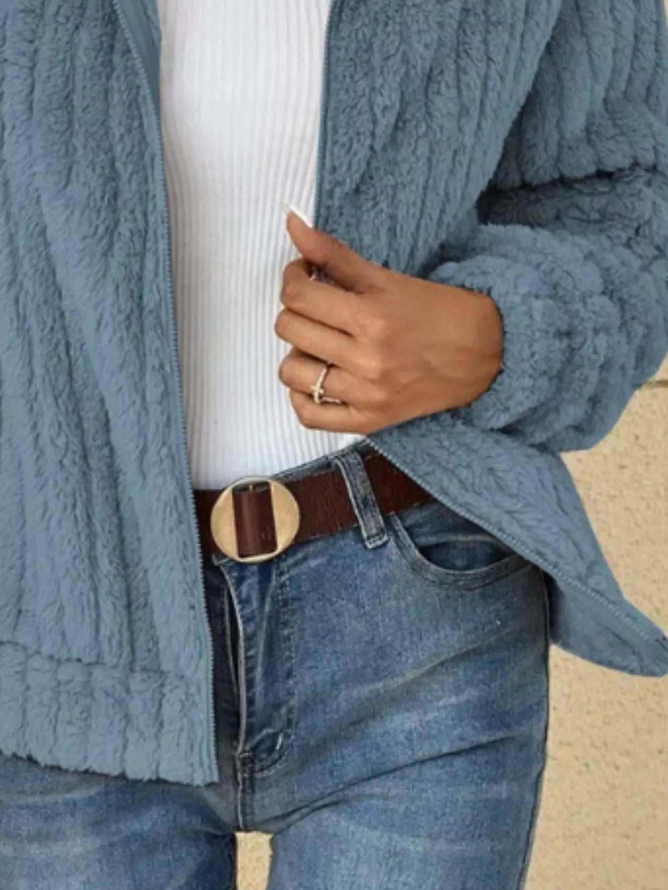 Full Size Zip-Up Long Sleeve Texture Jacket Plus Size 