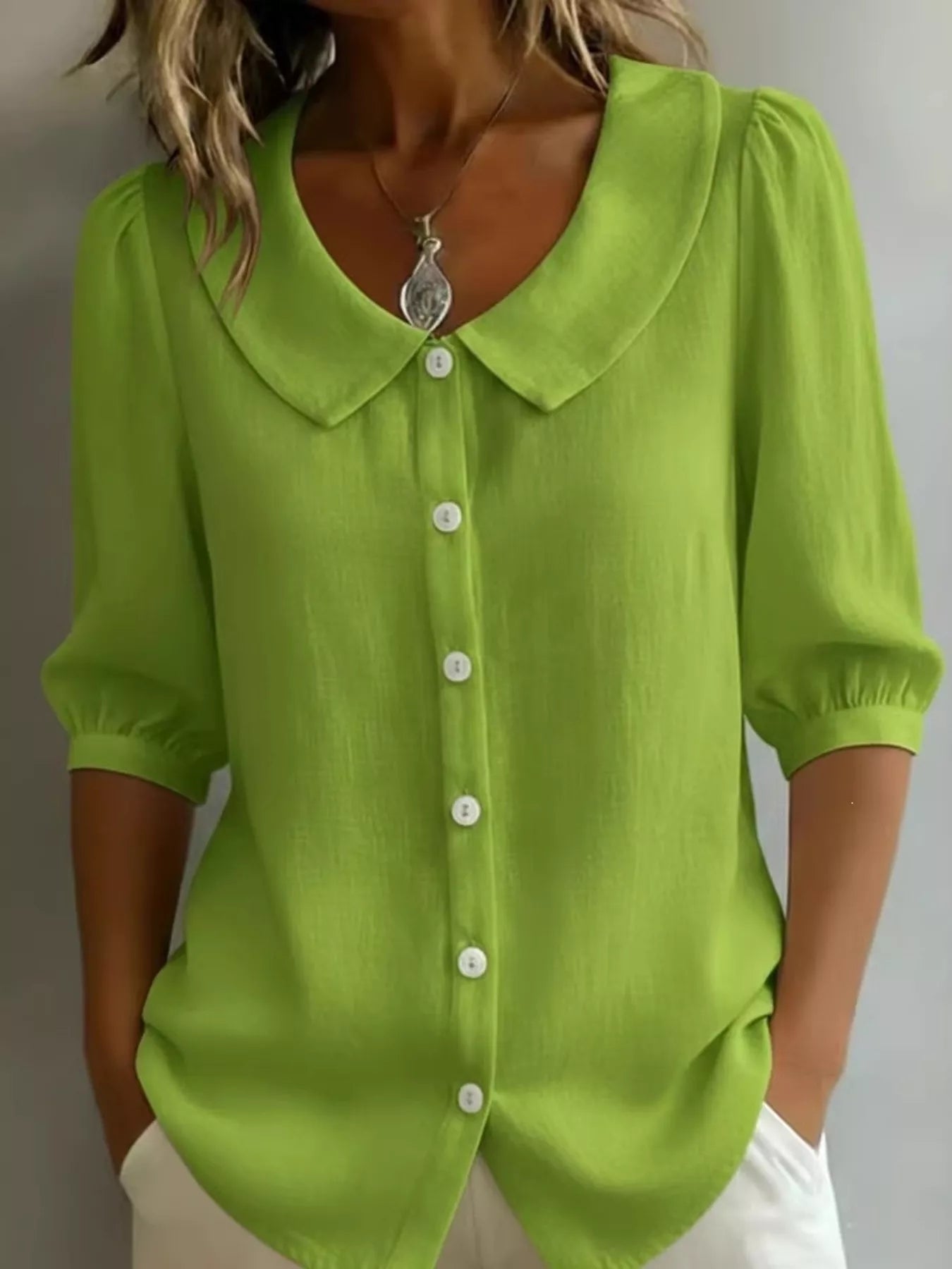 Full Size Peter Pan Collar Button-Down Shirt Plus Size 