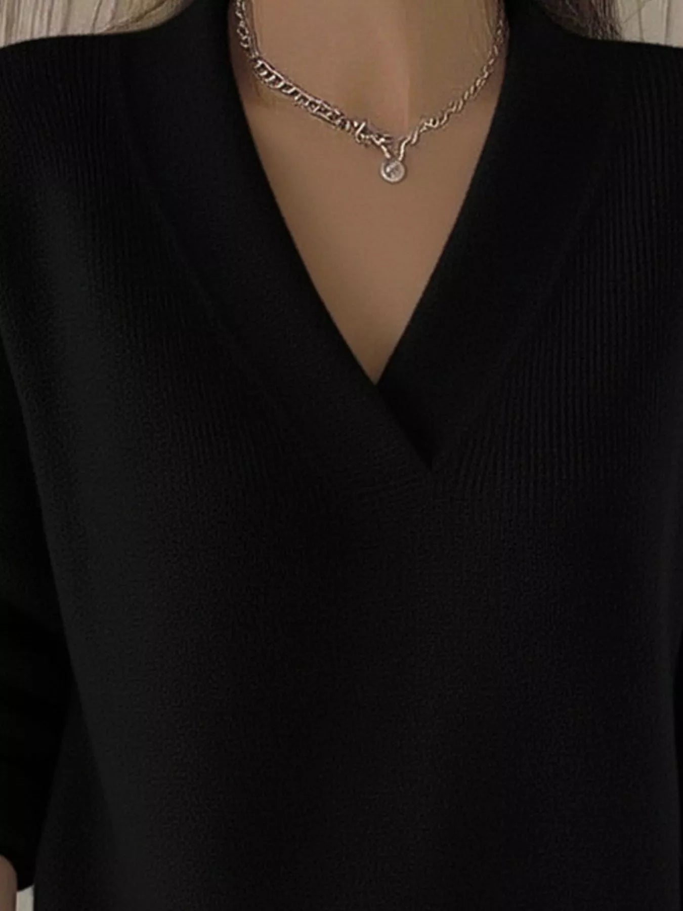 Full Size V-Neck Long Sleeve Sweater Plus Size 