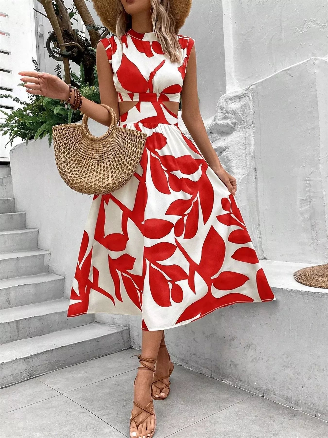 Cutout Printed Sleeveless Dress 