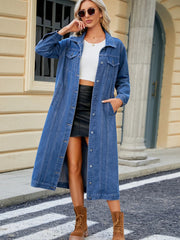 Button Up Long Sleeve Longline Denim Jacket 