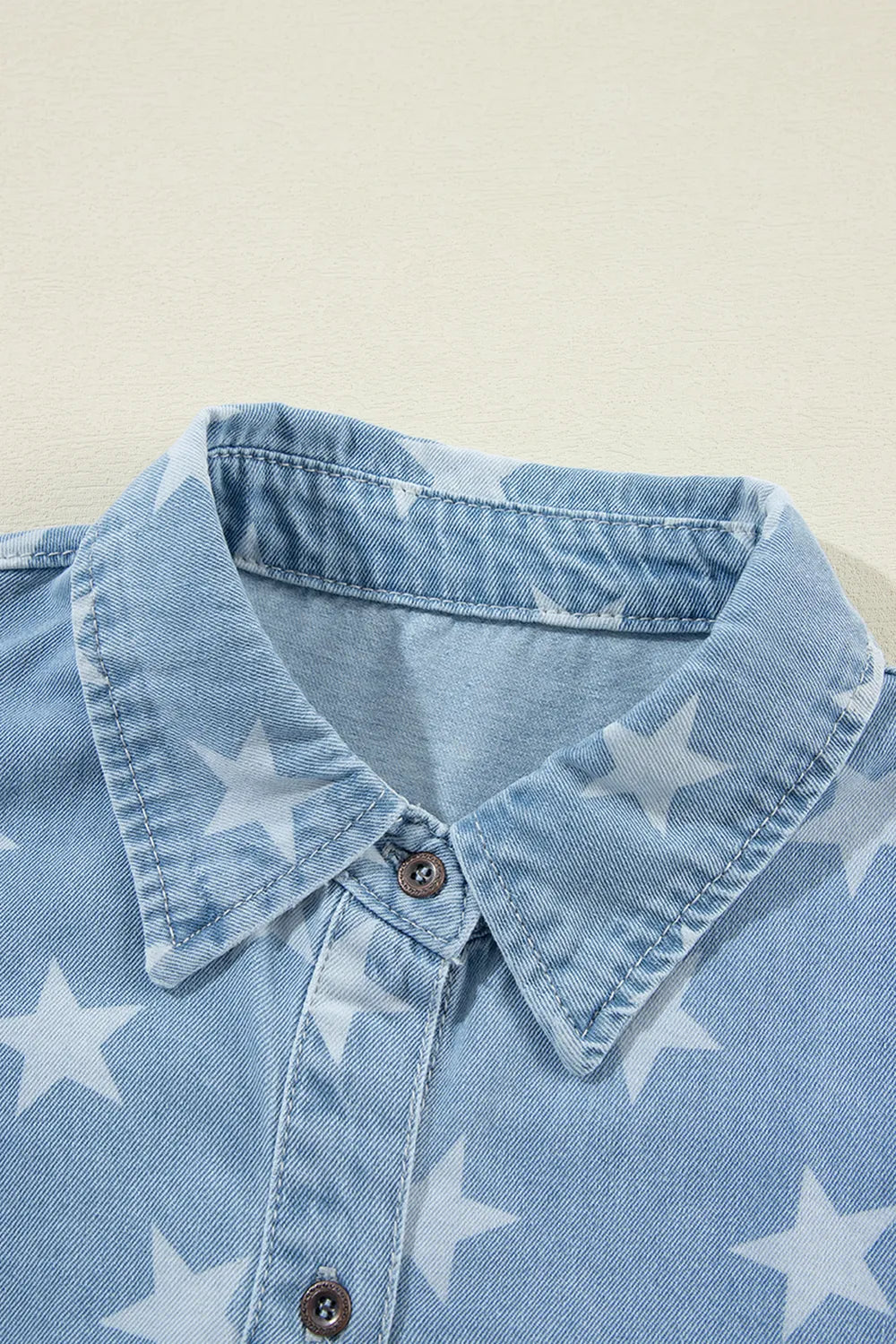 Raw Hem Star Collared Neck Denim Top 