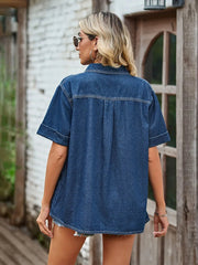 Pocketed Button Up Short Sleeve Denim Shirt 