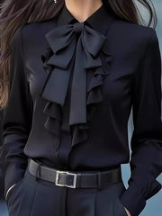 Ruffled Tie Front Long Sleeve Blouse 
