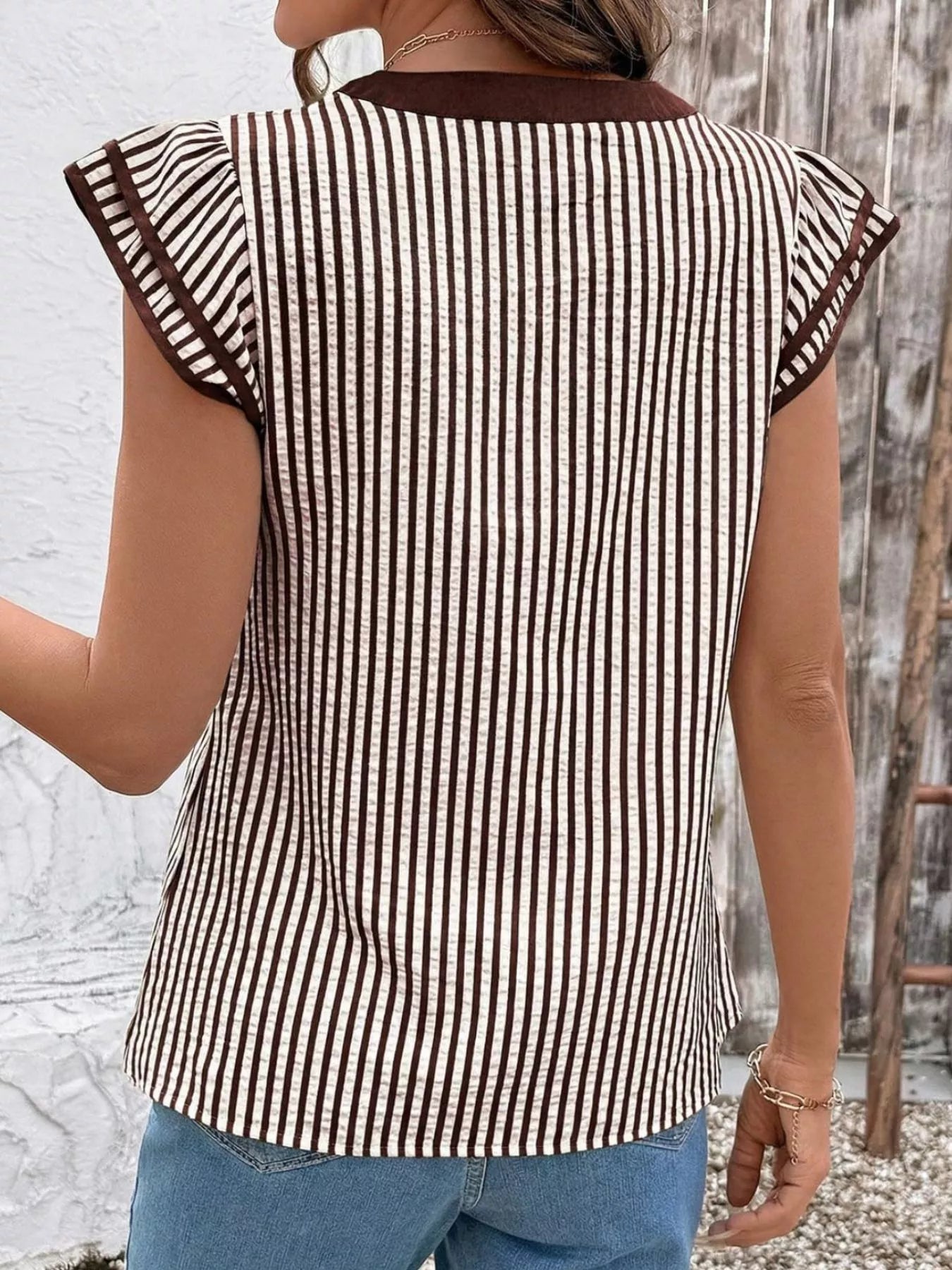 Striped Ruffle Sleeve Blouse 