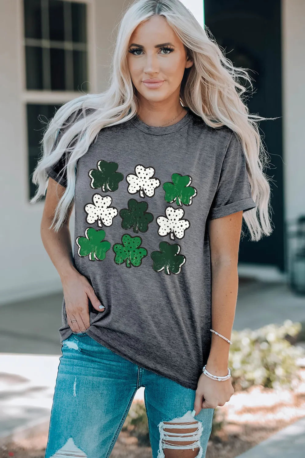 Lucky Clover Round Neck Short Sleeve T-Shirt 