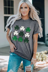Lucky Clover Round Neck Short Sleeve T-Shirt 