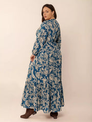 Plus Size Boho Floral Print Long Sleeve Maxi Dress 
