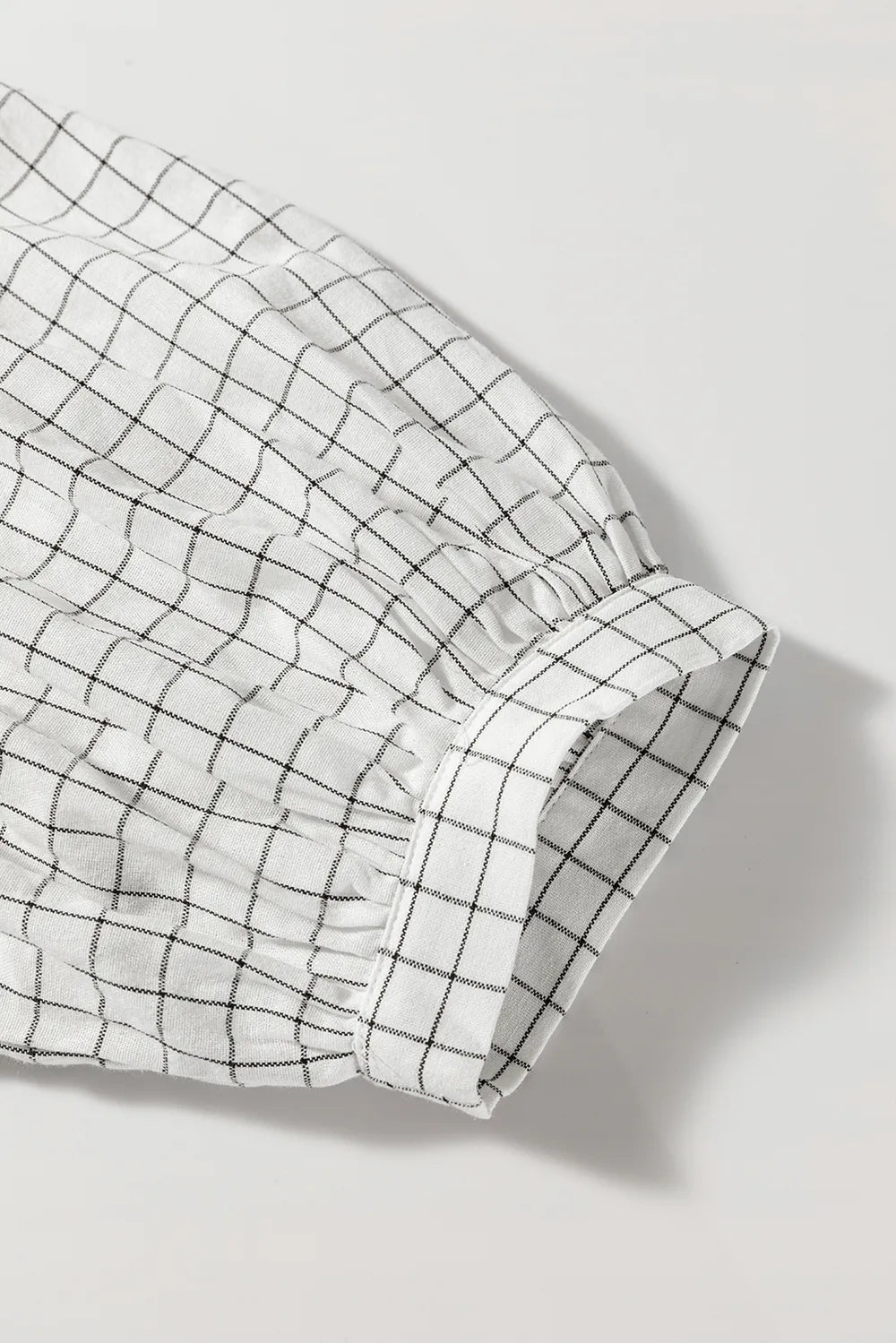 Frill Plaid Notched Balloon Sleeve Mini Dress 