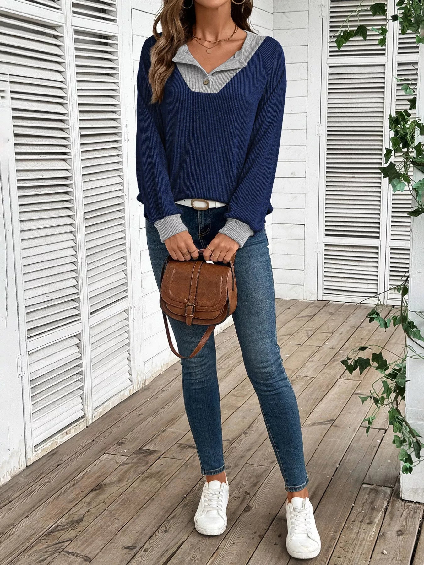 Ribbed Knit Two-Tone Top 
