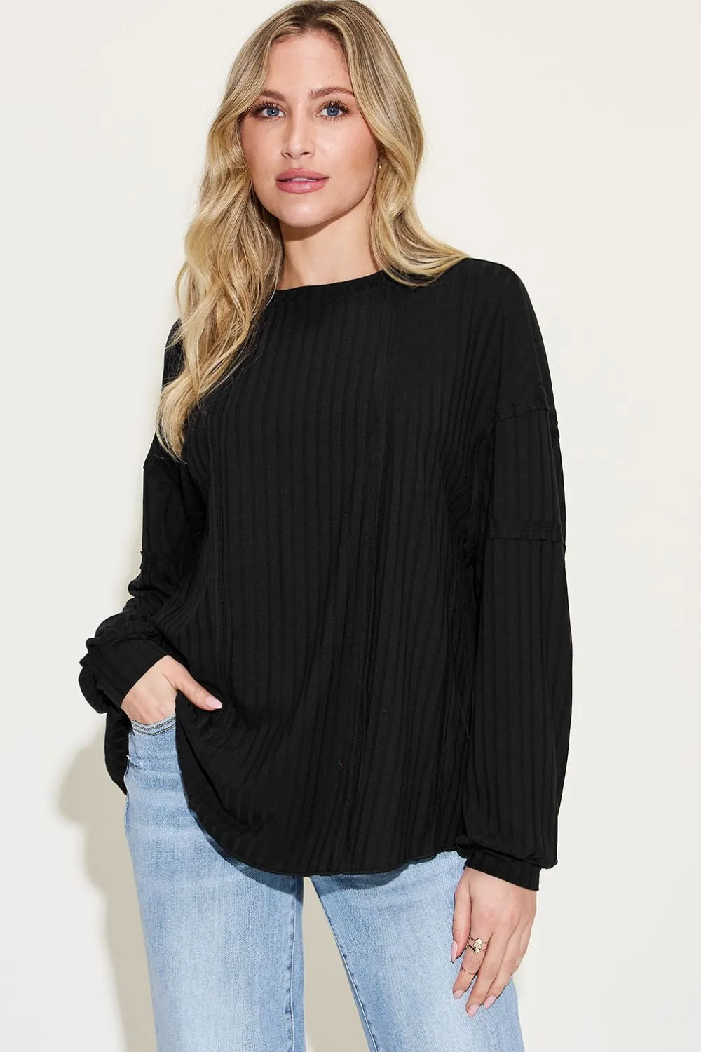 Basic Bae Full Size Ribbed Round Neck Long Sleeve T-Shirt 