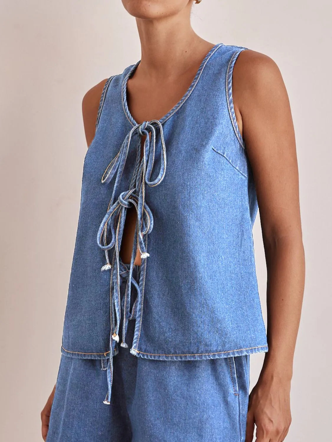 Tie Front Denim Vest 