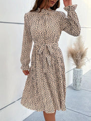 Animal Print Mock Neck Flounce Sleeve Dress 