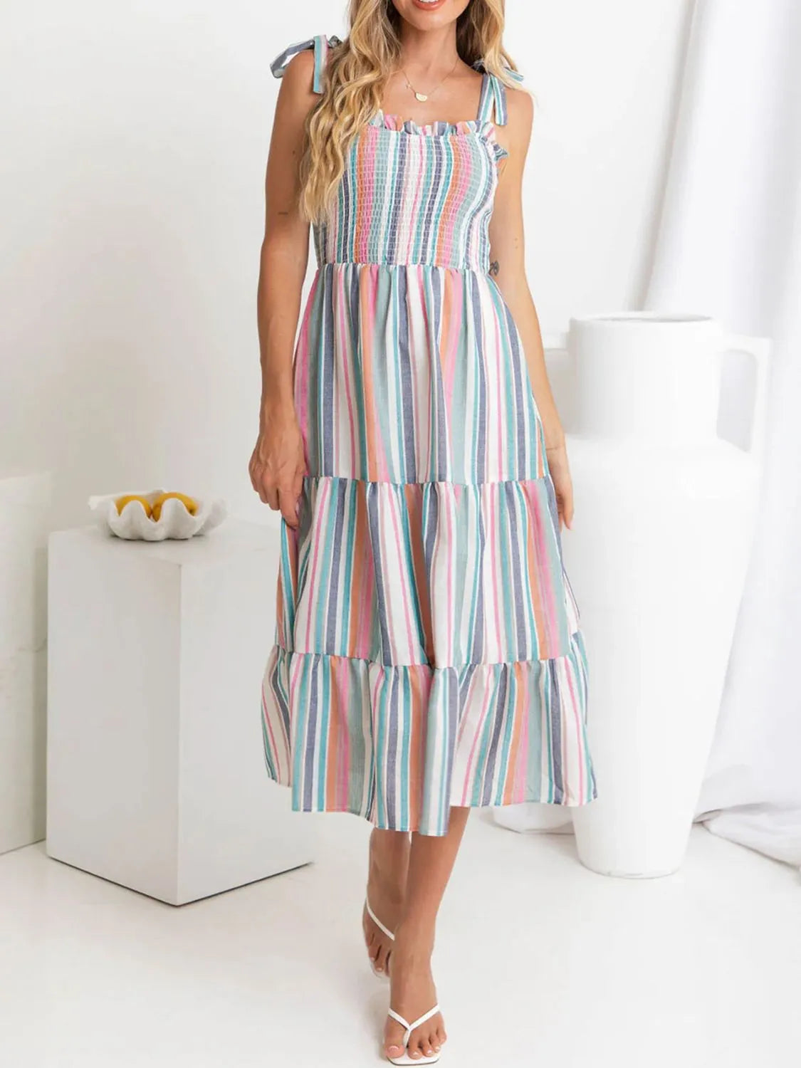 Contrast Striped Square Neck Cami Dress 