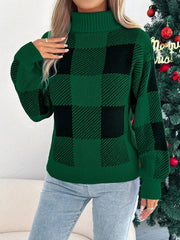 Christmas Plaid Long Sleeve Turtleneck Sweater 