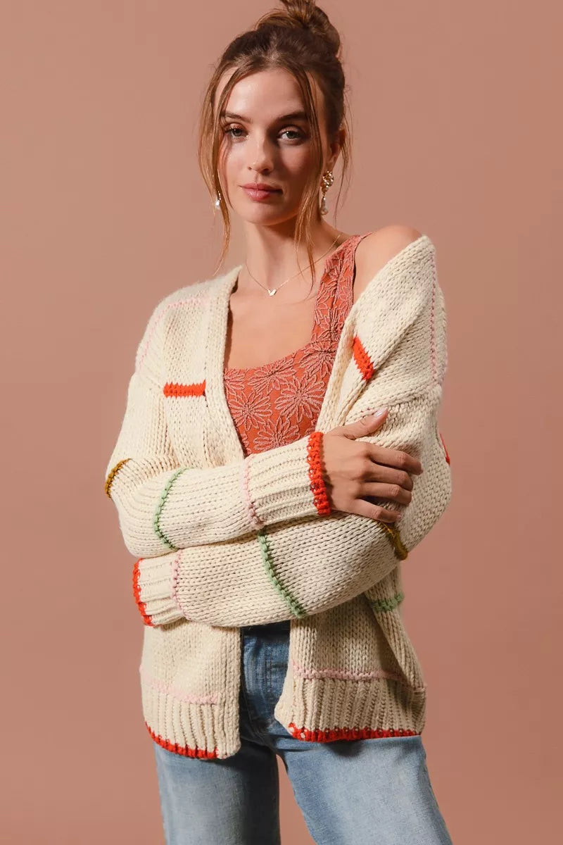 SO ME Loose Fit Multi Stripe Open Front Cardigan 