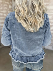 Raw Hem Long Sleeve Denim Jacket 