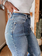 High-Waisted Wide Leg Cuffed Jeans 