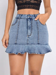 Ruffled Hem Denim Mini Skirt 
