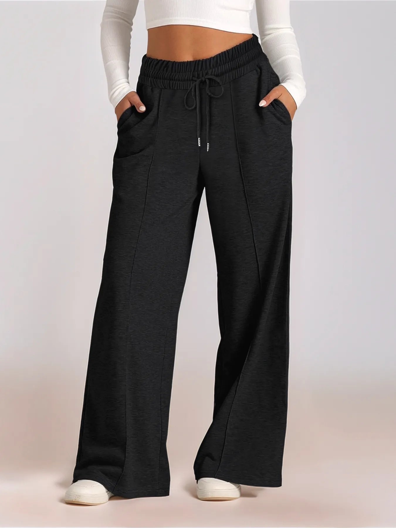 Full Size Drawstring Relaxed Fit Wide Leg Pants Plus Size 