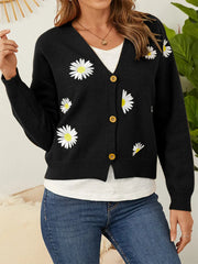 Flower Button Front Dropped Shoulder Cardigan 