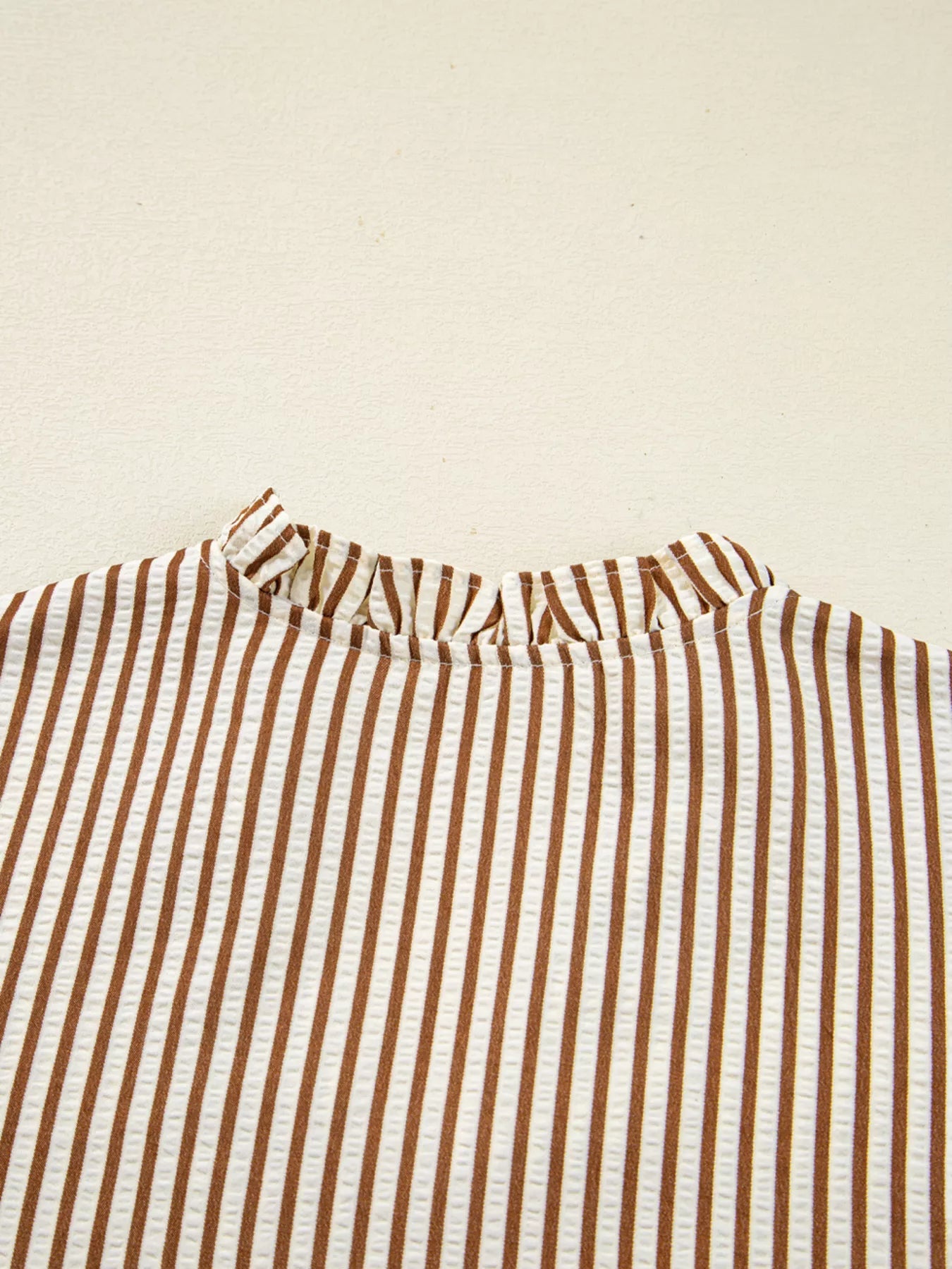 Striped Ruffled Neck Blouse with Tie Sleeves 