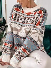 Geometric Round Neck Dropped Shoulder Sweater 