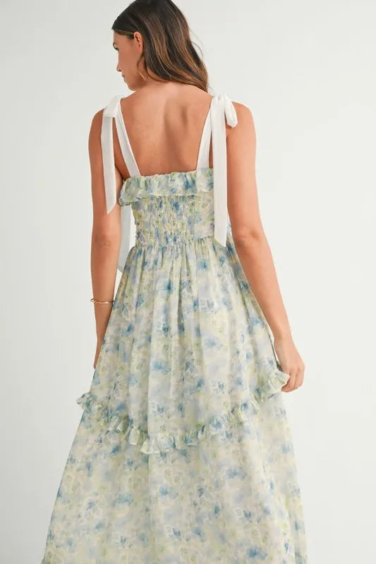 MABLE Floral Printed Shoulder Strap Midi Dress 