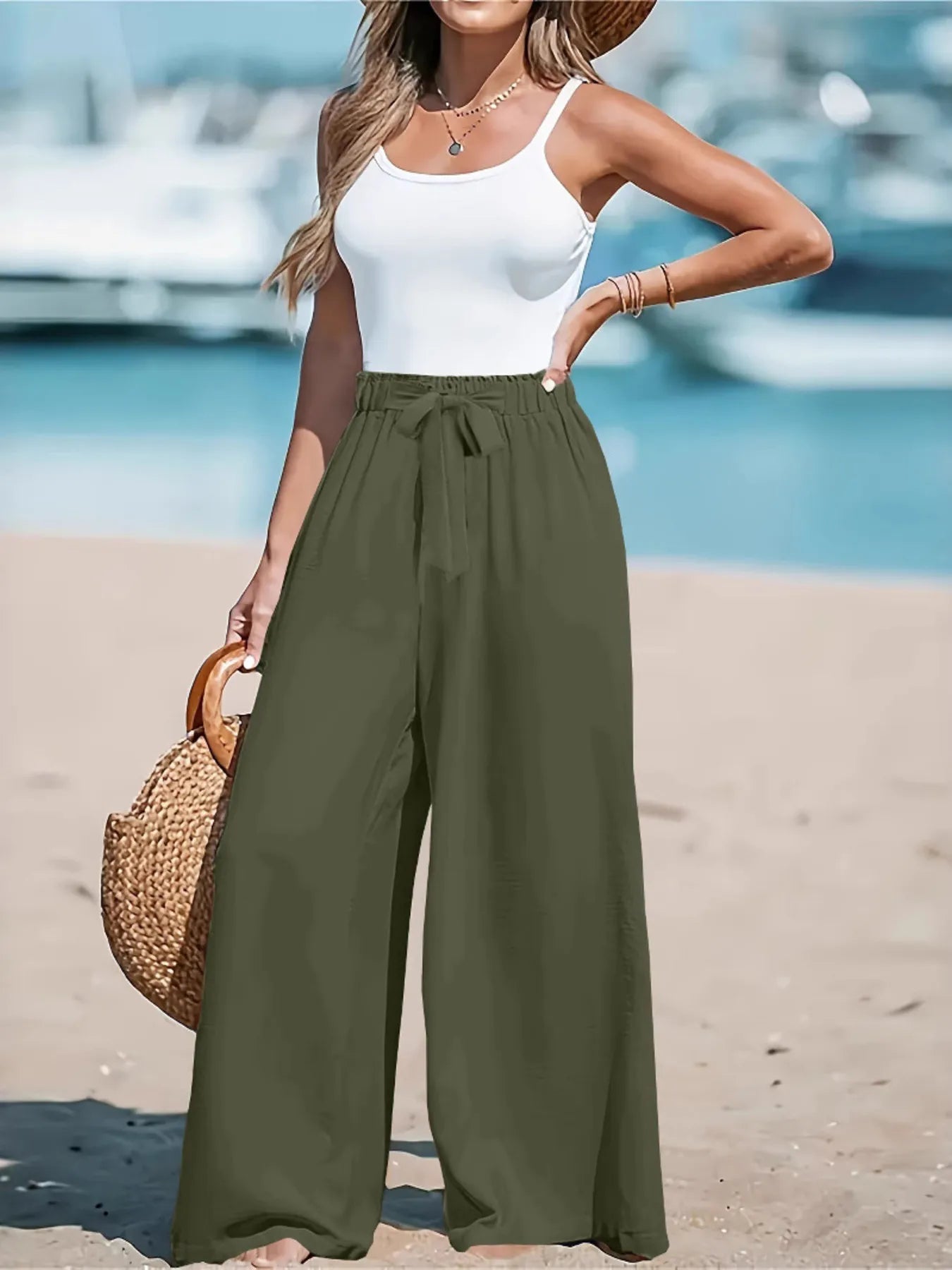 Full Size Drawstring Waist Wide Leg Pants Plus Size 