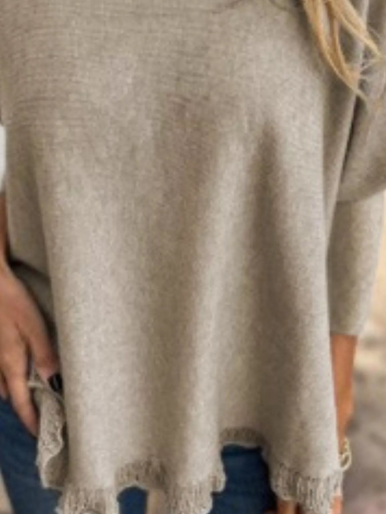 Full Size Round Neck Long Sleeve Knit Top with Lace Trim Plus Size 