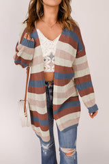 Full Size Striped Long Sleeve Openwork Cardigan 