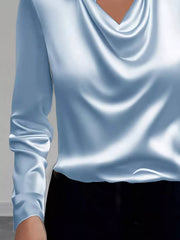 Satin Collared Neck Long Sleeve Blouse 