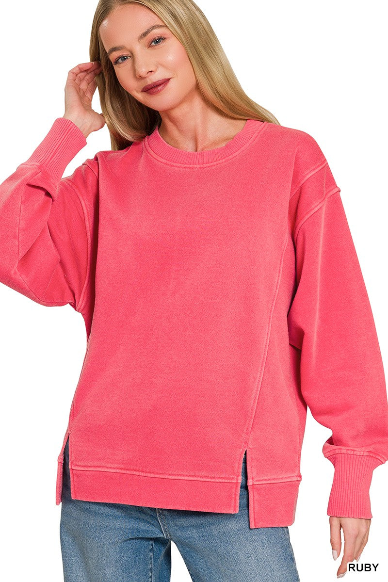 Zenana Pigment Dye Exposed-seam Fleece Sweatshirt 