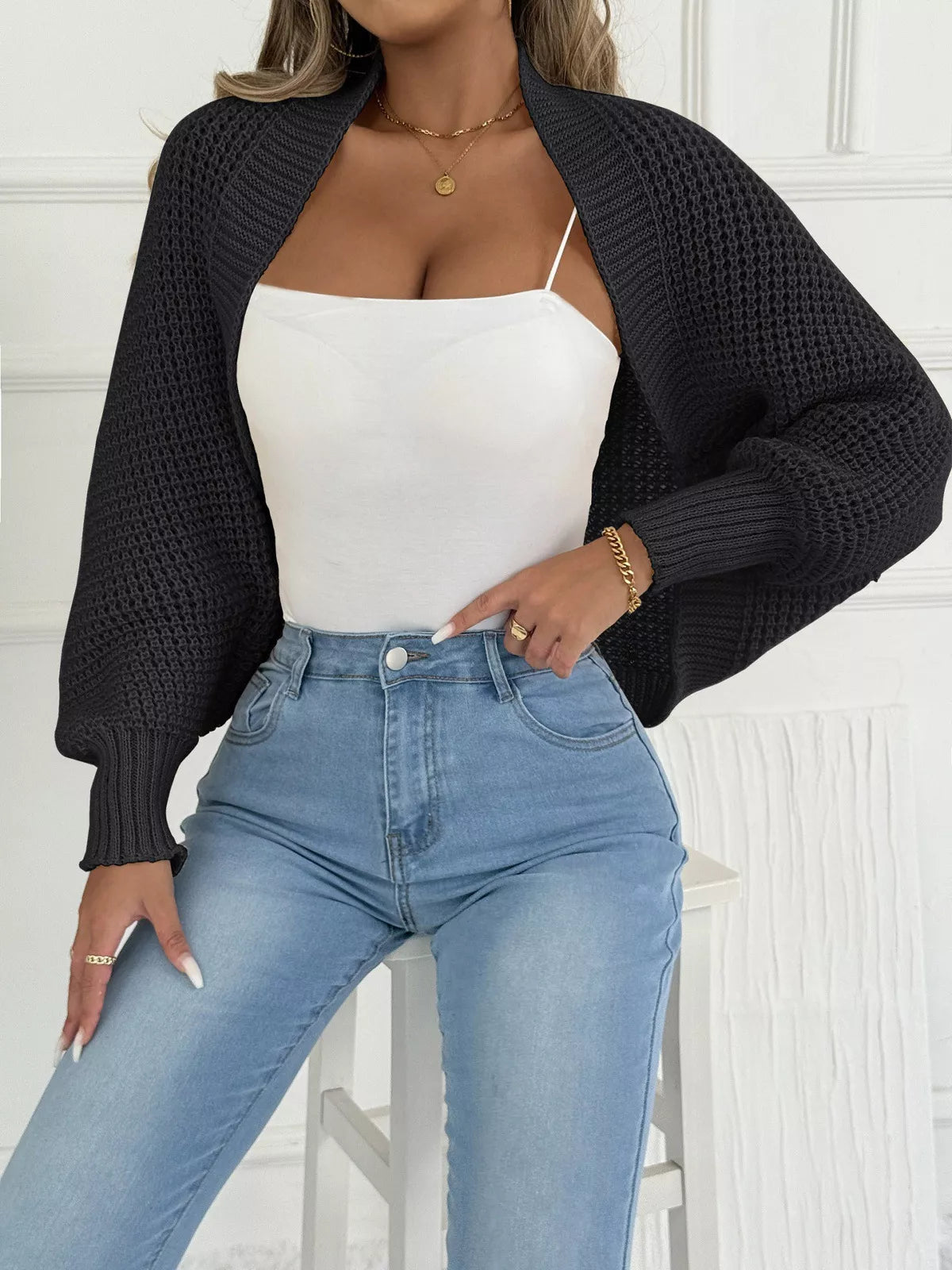 Open Front Batwing Sleeve Cardigan 
