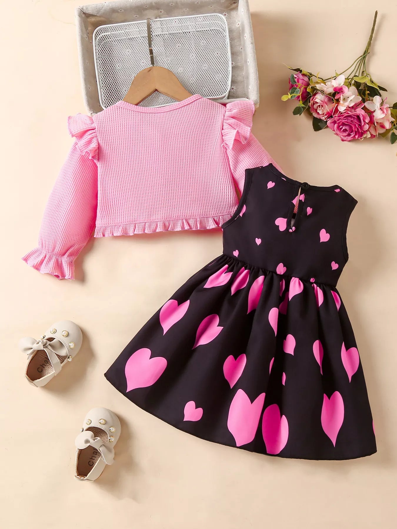 Children's Bow Dress & Ruffle Trim Cardigan Set 