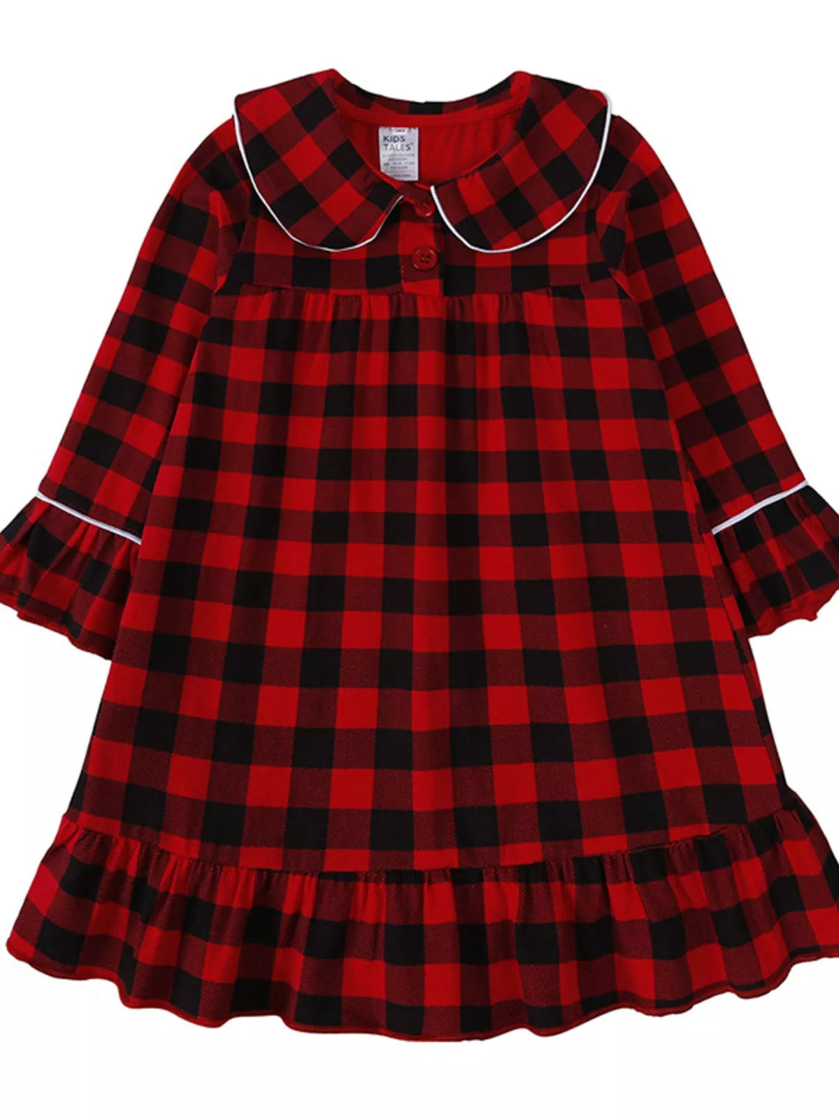 Children's Plaid Ruffle Hem Long Sleeve Dress 