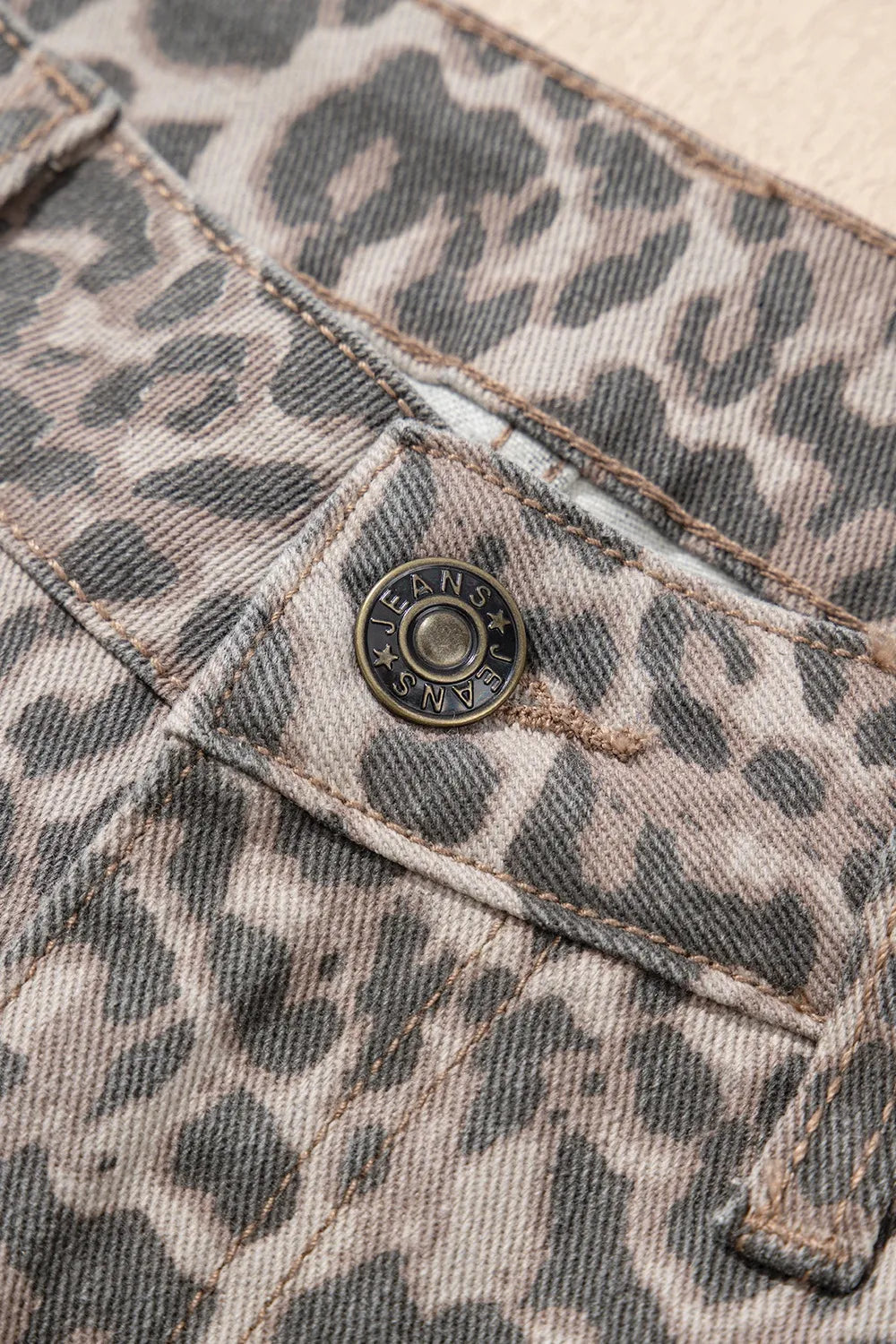 Leopard Frayed Edge Wide Leg High Waist Jeans 
