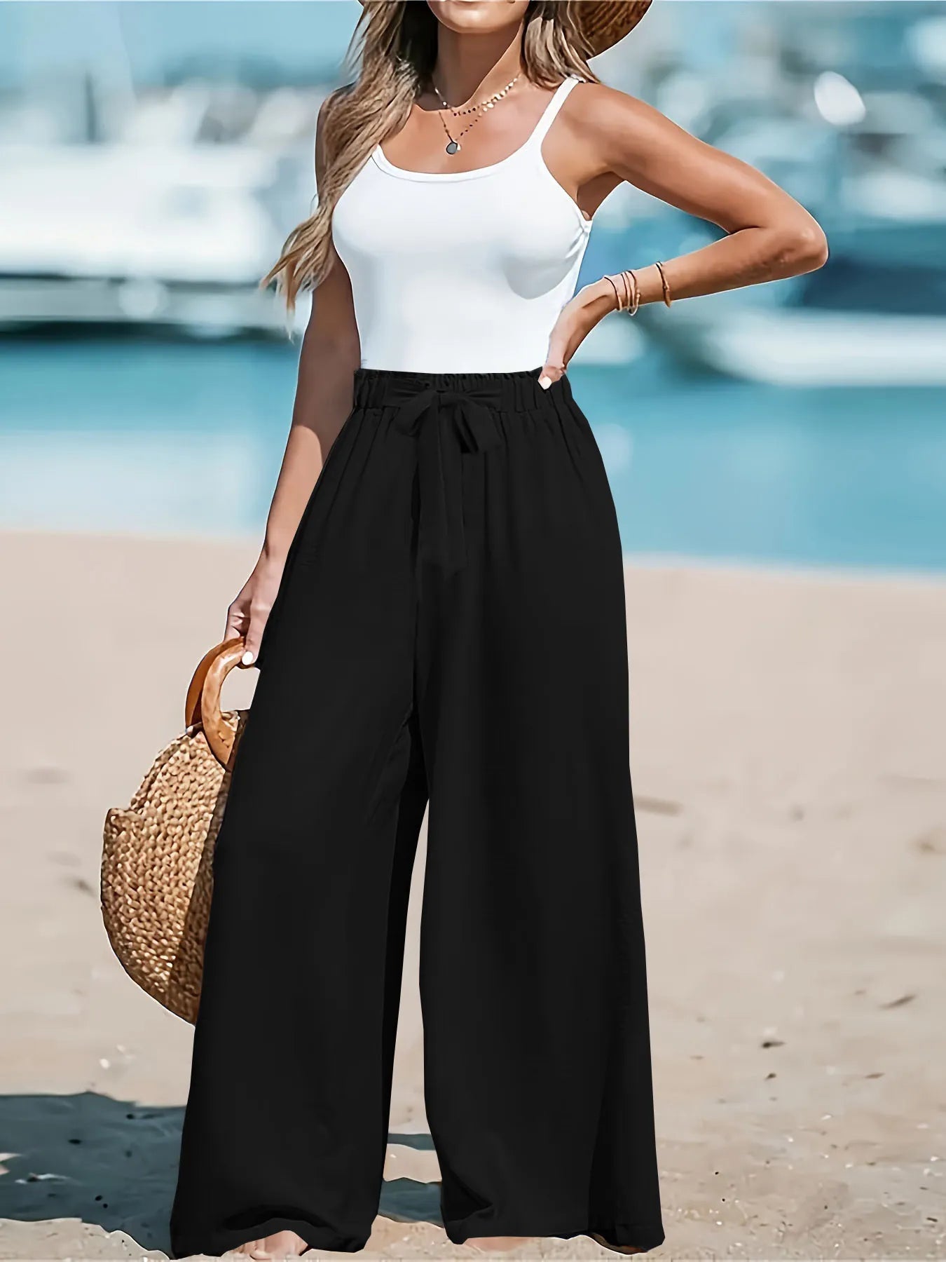Full Size Drawstring Waist Wide Leg Pants Plus Size 