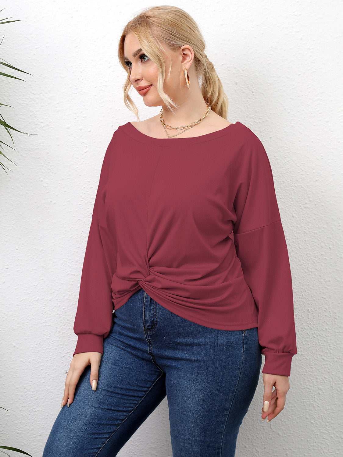 Plus Size Twisted Drop Shoulder T-Shirt 