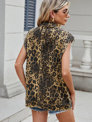 Leopard Buttton Up Denim Vest 