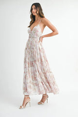 MABLE Floral Print Tiered Cami Maxi Dress 