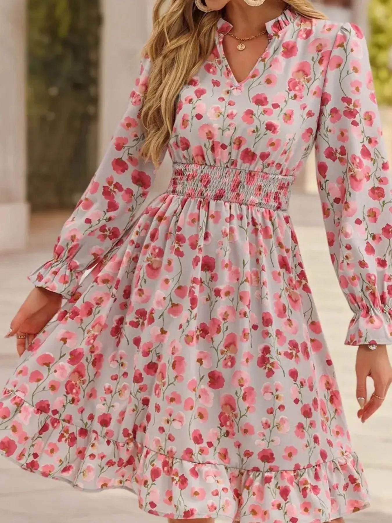 Floral Print Flounce Sleeve Ruffle Hem Dress 