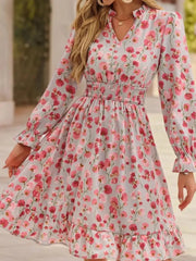 Floral Print Flounce Sleeve Ruffle Hem Dress 