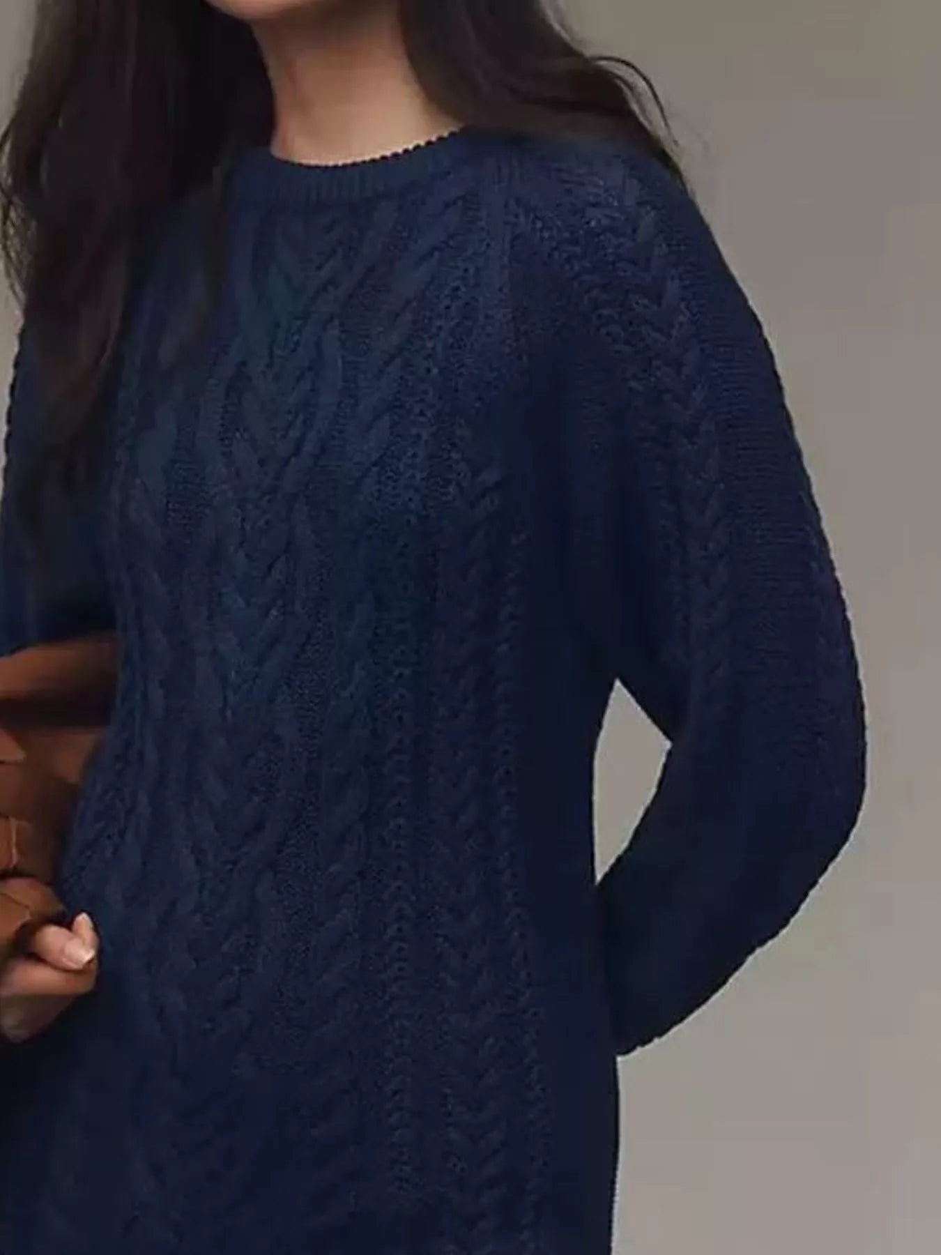 Full Size Cable-Knit Mini Sweater Dress Plus Size 