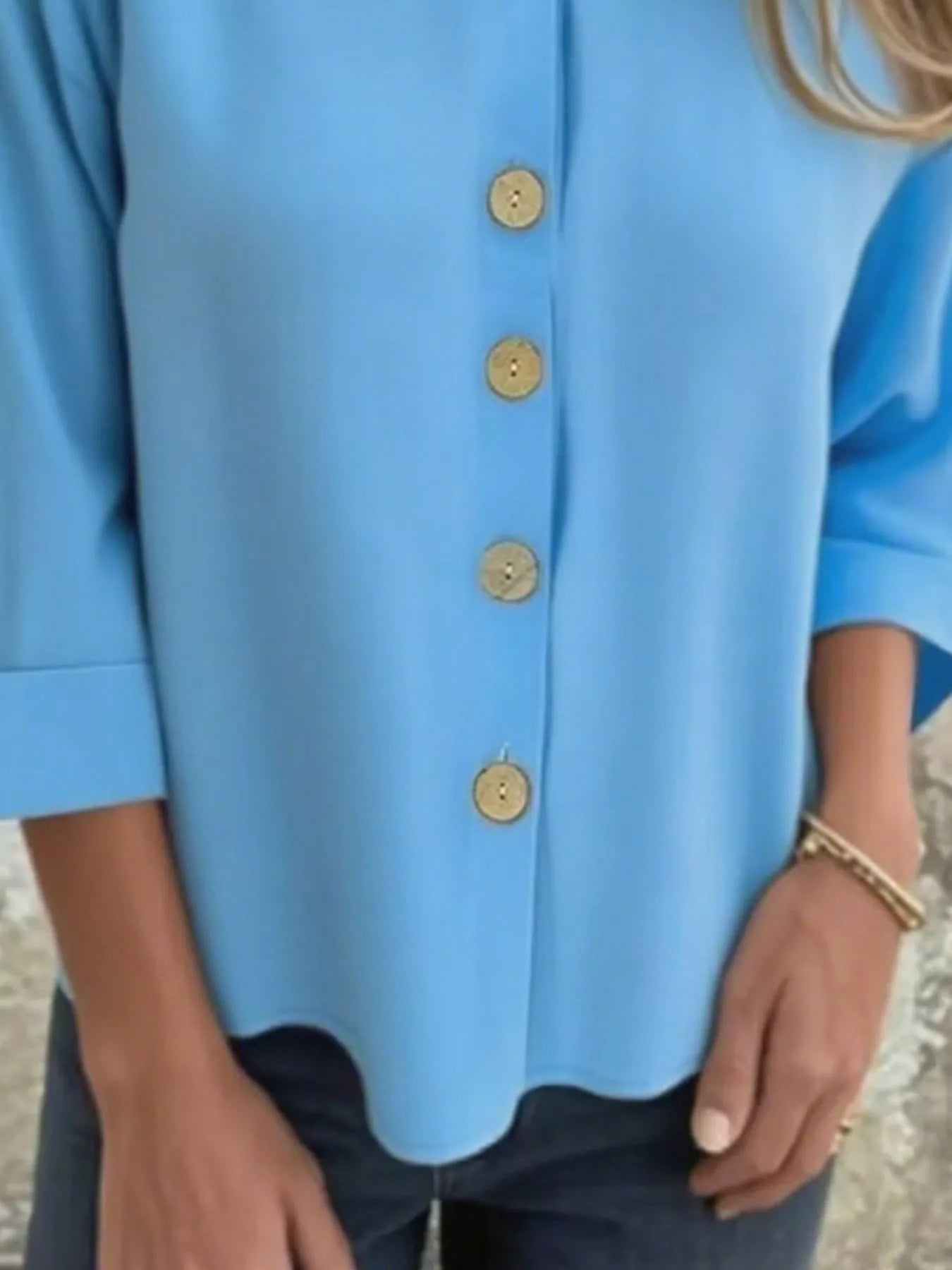 Full Size Button-Front 3/4 Sleeve Casual Blouse Plus Size 