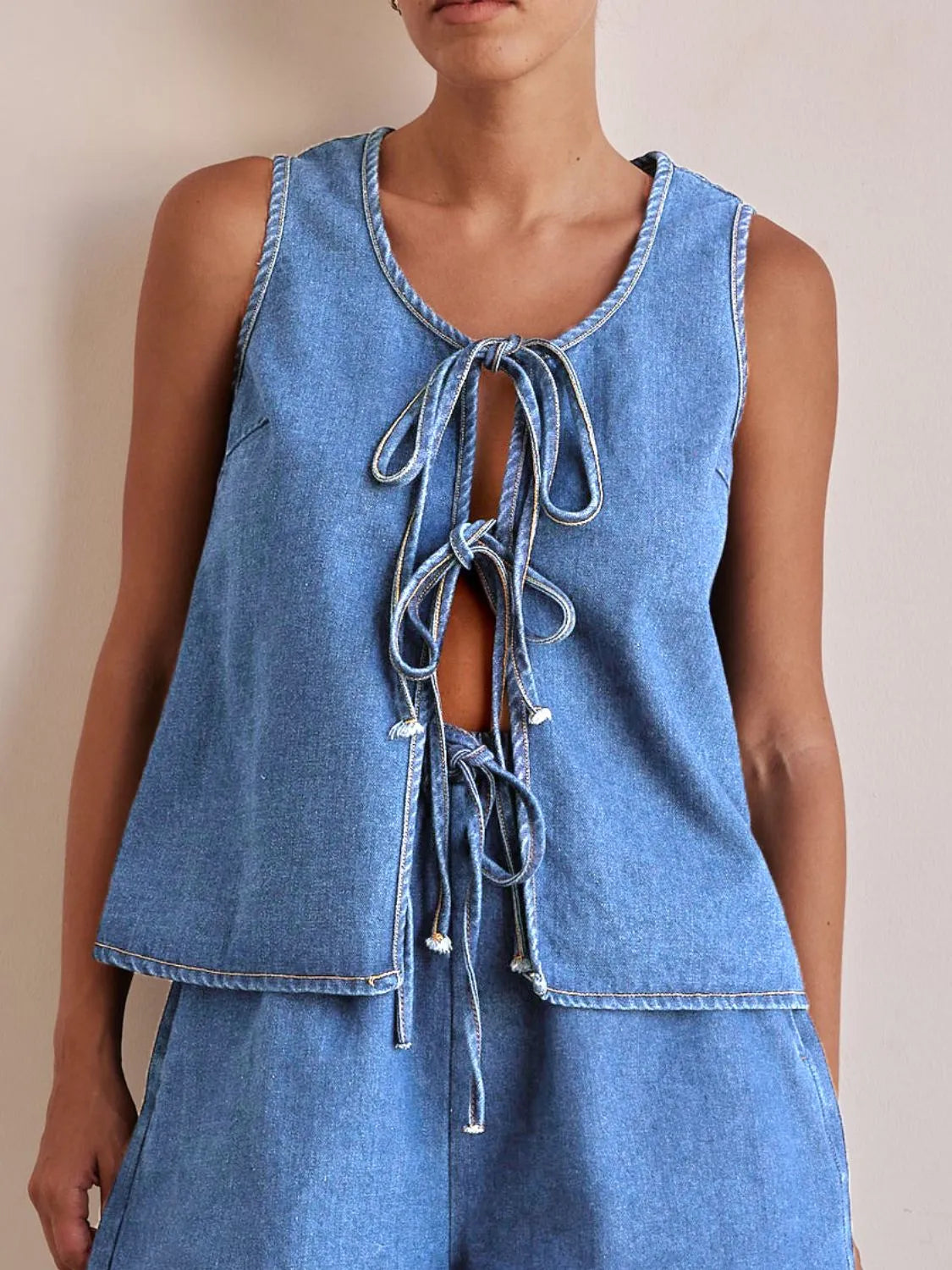 Tie Front Denim Vest 