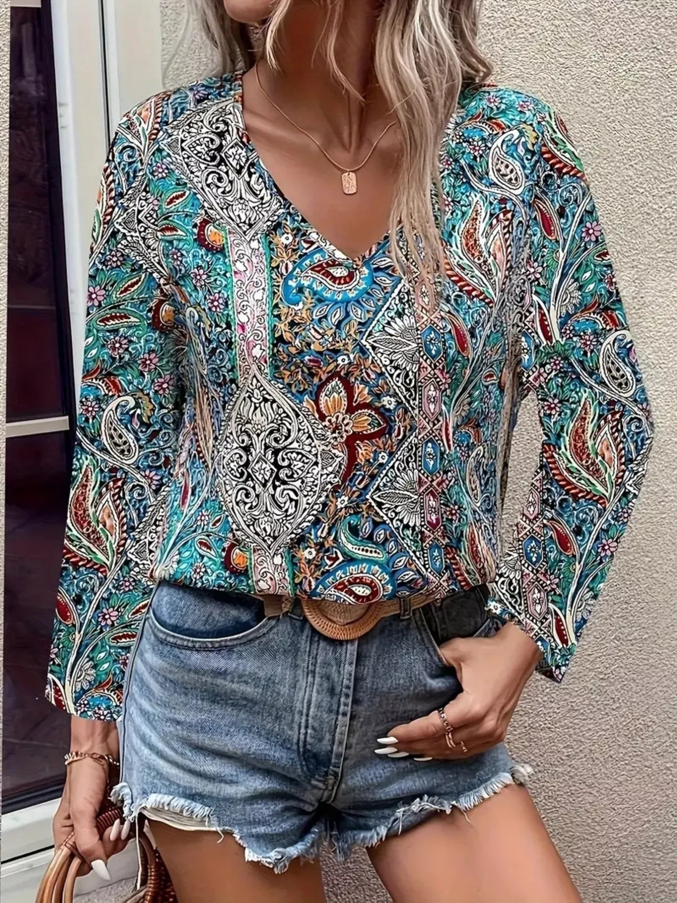 Paisley Print Long Sleeve Blouse 