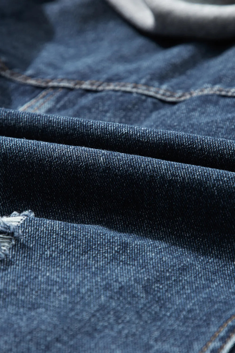 Fake Two-Piece Hooded Zip-Up Denim Jacket 